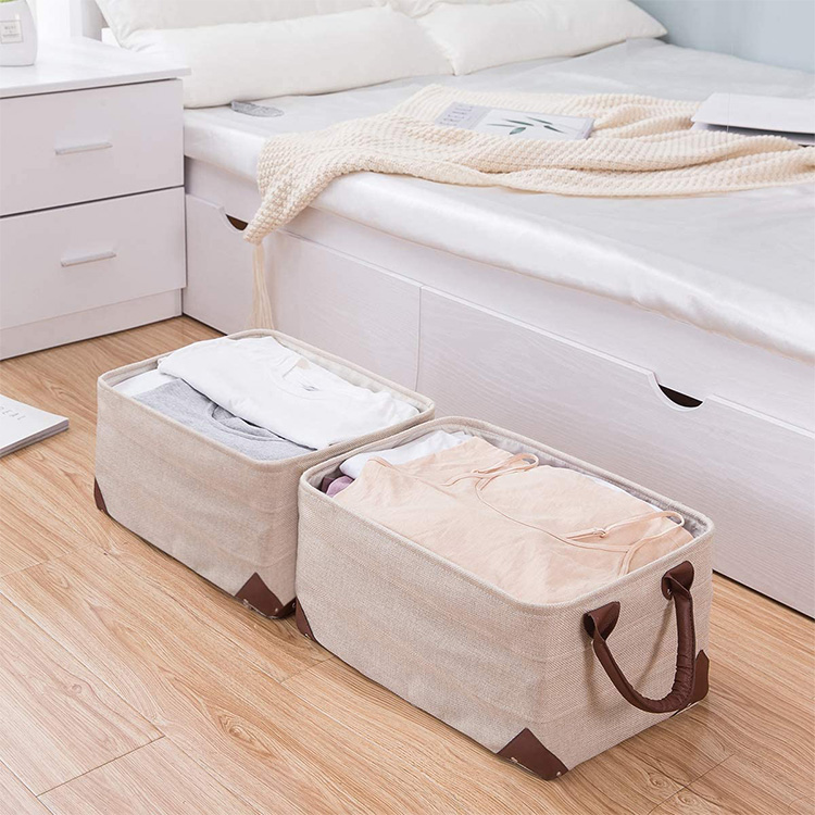 Leather linen fabric household storage box (1)